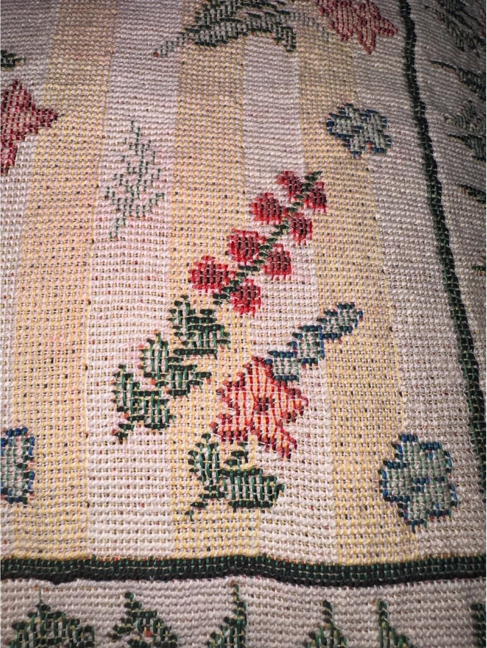 Vintage Floral Needlepoint Decorative Throw Pillow